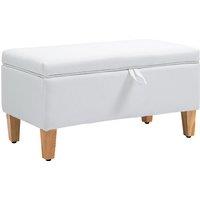 HOMCOM Linen Storage Ottoman Padded Footstool with Rubberwood Legs for Storage Box, Bed End, Shoe Bench, Seating, Cream White