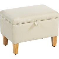 HOMCOM 16L Linen Storage Ottoman Padded Footstool with Rubberwood Legs for Storage Box, Bed End, Shoe Bench, Seating, Beige
