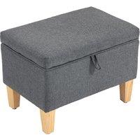 HOMCOM 16L Linen Storage Ottoman Padded Footstool with Rubberwood Legs for Storage Box, Bed End, Shoe Bench, Seating, Charcoal Grey