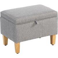 HOMCOM 16L Linen Storage Ottoman Padded Footstool with Rubberwood Legs for Storage Box, Bed End, Shoe Bench, Seating, Light Grey