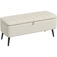 HOMCOM Storage Ottoman Linen Fabric Bench with Flip Top - Cream White Aosom UK