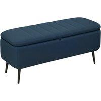 HOMCOM 92 x 31cm Linen-Look Storage Ottoman - Dark Blue