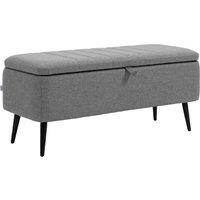 HOMCOM Storage Ottoman with Flip Top, Rectangular Upholstered Bench, Linen Fabric Footstool with Steel Legs for Living Room, Bedroom, Grey