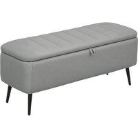 HOMCOM 92 x 31cm Linen-Look Storage Ottoman - Light Grey