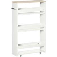 kleankin Storage Cart, 4-Tier Compact Storage Trolley on Wheels and Handle, 48W x 15D x 80H cm, White