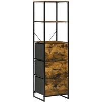 HOMCOM Industrial-Style Bookshelf, Tall Bookcase w/ 2 Open Shelves & 3 Foldable Fabric Drawers, Multifunctional Storage Unit, Rustic Brown Aosom UK