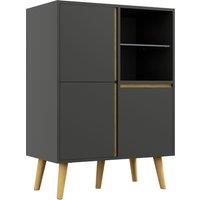 HOMCOM Storage Cabinet Sideboard with Tempered Glass Adjustable Shelves and Solid Wood Legs