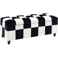 HOMCOM 114 x 47 x 47cm Velvet Storage Ottoman, Button-tufted Footstool Box, Toy Chest with Lid for Living Room, Bedroom, White and Black Aosom UK