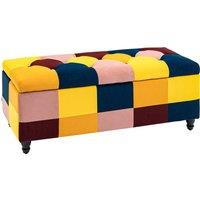 HOMCOM 114 x 47 x 47cm Velvet Storage Ottoman, Button-tufted Footstool Box, Toy Chest with Lid for Living Room, Bedroom, Multicoloured Aosom UK