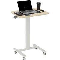 Vinsetto Movable Standing Desk, Height Adjustable Sit Stand Desk with Hand Crank and 4 Rolling Wheels for Home Office, Natural Wood Finish