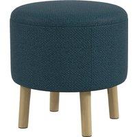 HOMCOM Round Ottoman, Linen Fabric Upholstered Footstool with Storage, Padded Seat & Wooden Legs, Blue