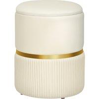 HOMCOM Round Storage Stool, Velvet-feel Fabric Upholstered Vanity Stool with Removable Top, Padded Seat and Hidden Space, Beige