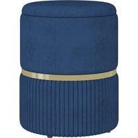 HOMCOM Round Ottoman Stool with Storage, Velvet-feel Fabric Pouffe, Padded Seat Foot Stool, Blue