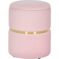 HOMCOM Velvet-Feel Storage Ottoman - Pink