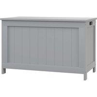 HOMCOM Storage Chest, Modern Storage Trunk w/ 2 Safety Hinges & Cut-out Handles, Wooden Toy Box for Living Room, 76 x 40 x 48 cm, Grey Aosom UK