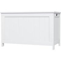 HOMCOM Storage Chest, Modern Storage Trunk with 2 Safety Hinges and Cut-out Handles, Wooden Toy Box for Living Room, 76x40x48 cm, White Aosom UK