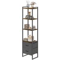 HOMCOM Industrial Bookcase 4-Tier Storage Shelf with 2 Fabric Drawers and Metal Frame for Living Room, Bedroom, Rustic Brown Aosom UK