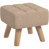 HOMCOM Modern Tufted Footstool, Fabric Foot Stool with Rubber Wood Legs, Padded Seat, for Living Room, Bedroom, Entryway, Light Brown Aosom UK