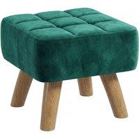 HOMCOM Velvet Square Padded Footstool - Dark Green