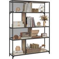 HOMCOM 5 Tier Book Shelf with Sliding Mesh Doors, Industrial Storage Shelves, Metal Shelving Unit for Bedroom, Grey Wood Grain Aosom UK