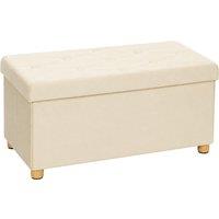 HOMCOM Velvet Upholstered Foldable Ottoman Footrest, Storage Ottoman Bench with Wood Legs for Living Room, Cream White