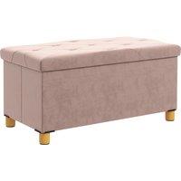 HOMCOM Velvet Upholstered Foldable Ottoman Footrest, Storage Ottoman Bench with Wood Legs for Living Room, Pink