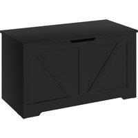 HOMCOM 100L Home Storage Box, with Safety Hinges - Black Wood-Effect