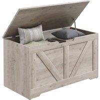 HOMCOM 100L Home Storage Box, with Safety Hinges - White Wood-Effect Aosom UK
