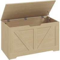 HOMCOM 100L Home Storage Box, with Safety Hinges - Natural Wood Finish
