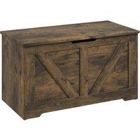 HOMCOM 100L Home Storage Box, with Safety Hinges - Rustic Brown
