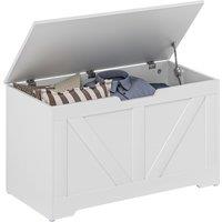 HOMCOM 100L Home Storage Box, with Safety Hinges - White Wood-Effect Aosom UK