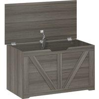 HOMCOM 100L Home Storage Box, with Safety Hinge - Dark Grey Wood-Effect