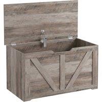 HOMCOM 100L Home Storage Box, with Safety Hinge - Grey Wood-Effect