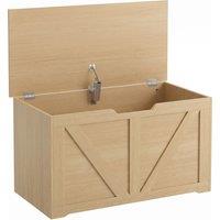 HOMCOM 100L Home Storage Box, with Safety Hinge - Nature Wood Finish