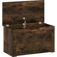 HOMCOM 100L Home Storage Box, with Safety Hinge - Rustic Brown Wood-Effect