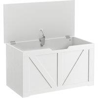 HOMCOM 100L Home Storage Box, with Safety Hinge - White Wood-Effect
