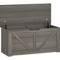 HOMCOM 127L Home Storage Box, with Safety Hinges - Dark Grey Wood-Effect