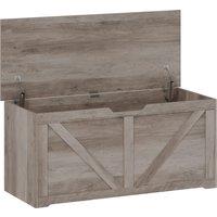 HOMCOM 127L Home Storage Box, with Safety Hinges - Grey Wood-Effect