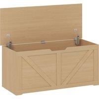 HOMCOM 127L Home Storage Box, with Safety Hinges - Nature Wood Finish