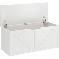 HOMCOM 127L Home Storage Box, with Safety Hinges - White Wood-Effect