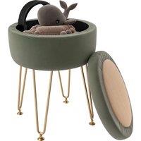 HOMCOM 5L Velvet Storage Ottoman, Modern Round Footstool with Metal Hairpin Legs and Removable Lid for Hallway, Bedroom, Living Room, Green