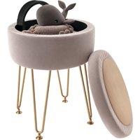 HOMCOM 5L Velvet Storage Ottoman, Modern Round Footstool with Metal Hairpin Legs and Removable Lid for Hallway, Bedroom, Living Room, Hot Pink