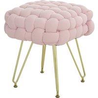 HOMCOM Velvet-Feel Bold Woven Footstool - Pink