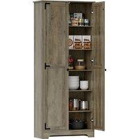 HOMCOM Farmhouse Kitchen Cupboard, Freestanding Kitchen Storage Cabinet with Adjustable Shelves, Tall Storage Cabinet with Recessed Doors, Grey Wood-Effect