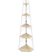 HOMCOM 5-Tier Corner Shelf - Natural Wood Finish