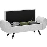 HOMCOM Storage Ottoman with Armrest, Upholstered Linen Storage Bench, Window Seat with Rubberwood Legs, Footstool for Bedroom Living Room, Hallway, Light Grey