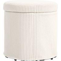 HOMCOM 40cm Round Storage Ottoman, Corduroy Footstool with Removable Lid and Legs, Vanity Stool for Living Room, Bedroom, Beige