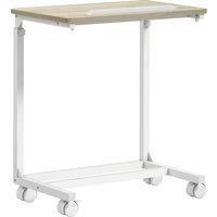 HOMCOM C-Shaped Sofa Side Table, Height Adjustable Overbed Table with Tilting Desktop, Mobile Laptop Desk for Living Room Bedroom, Oak and White
