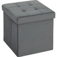 HOMCOM Foldable Velvet-Feel Storage Ottoman - Grey
