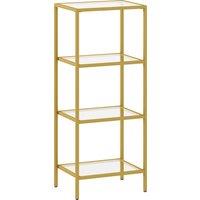 HOMCOM 4-Tier Shelving Unit, Glass Shelf, Vertical Storage Shelf for Living Room, Home Office, Bedroom, Bathroom, Gold Tone